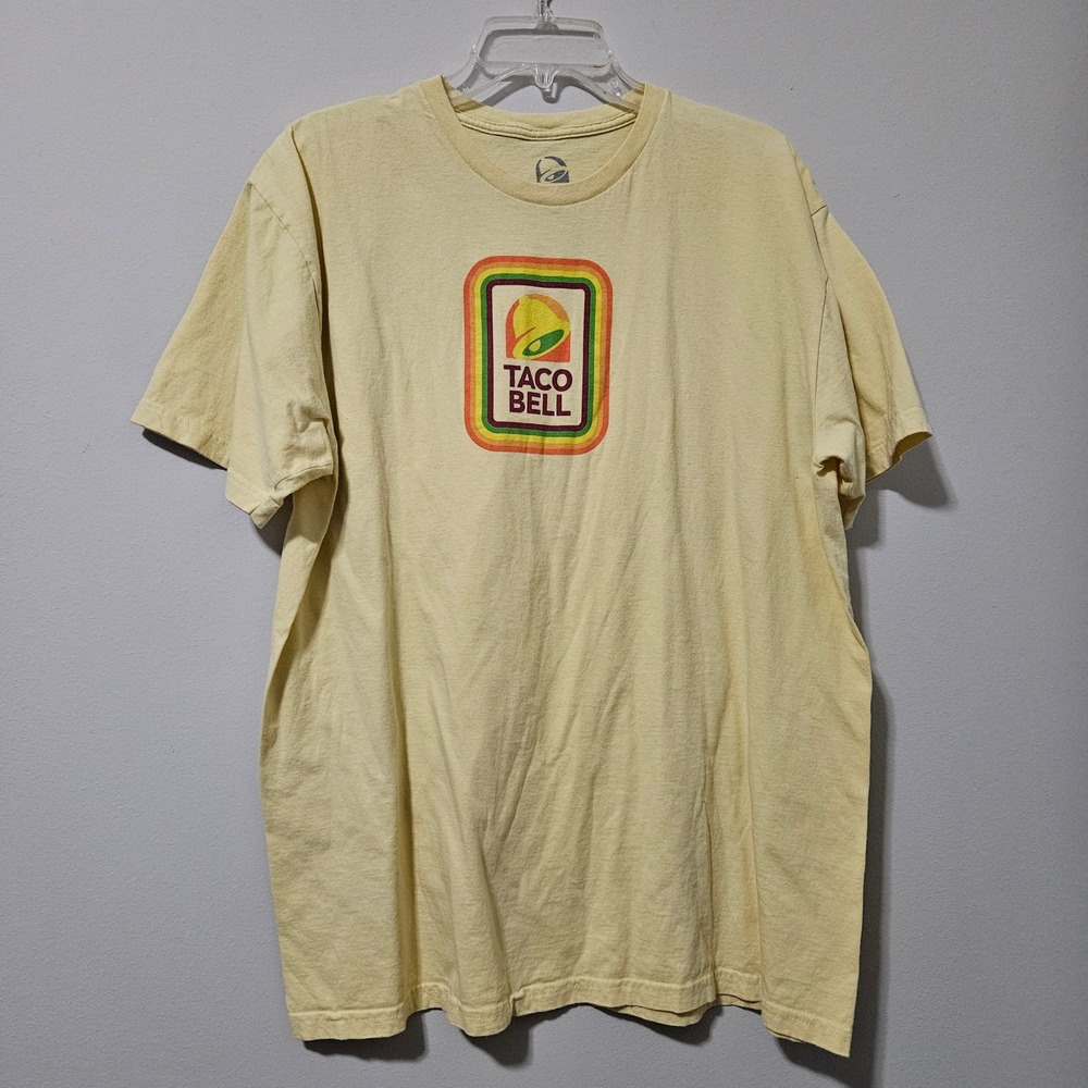 Taco Bell Mens 2X Graphic T-Shirt Retro Rainbow Logo Yellow Short Sleeve Cotton
